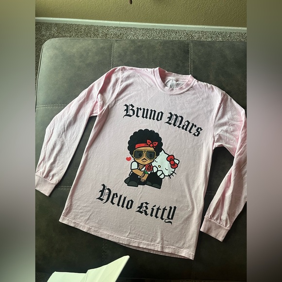Hello Kitty Other - Official Bruno Mars x Hello Kitty Pink Long Sleeve Tee with Bruno Mars Graphic
